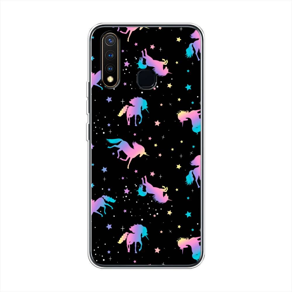 

Чехол для Vivo Y19 "Единороги градиент", Черный;розовый;голубой, 261950-1
