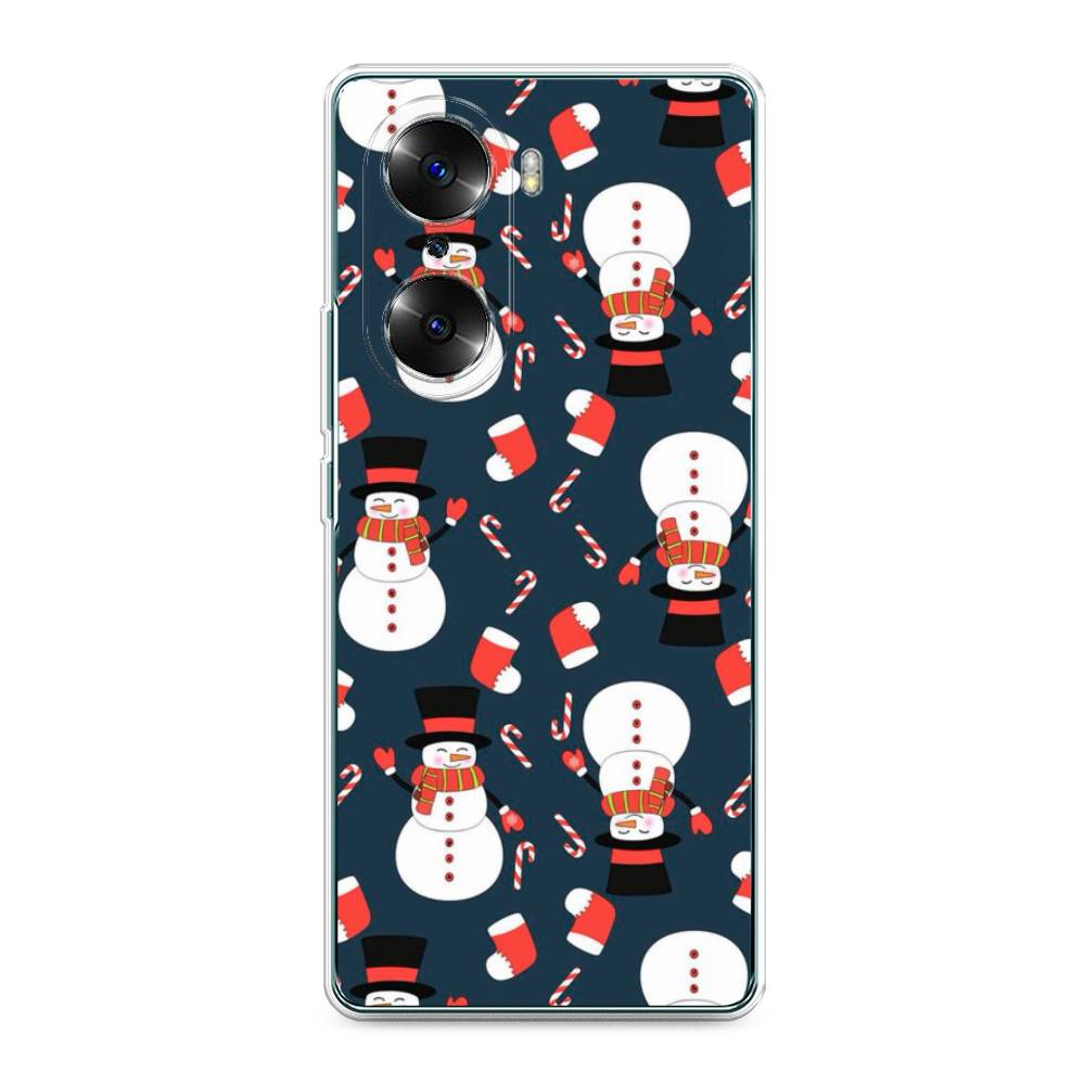 

Чехол на Honor 60 "Синие снеговики", Синий;белый;красный, 6106650-5