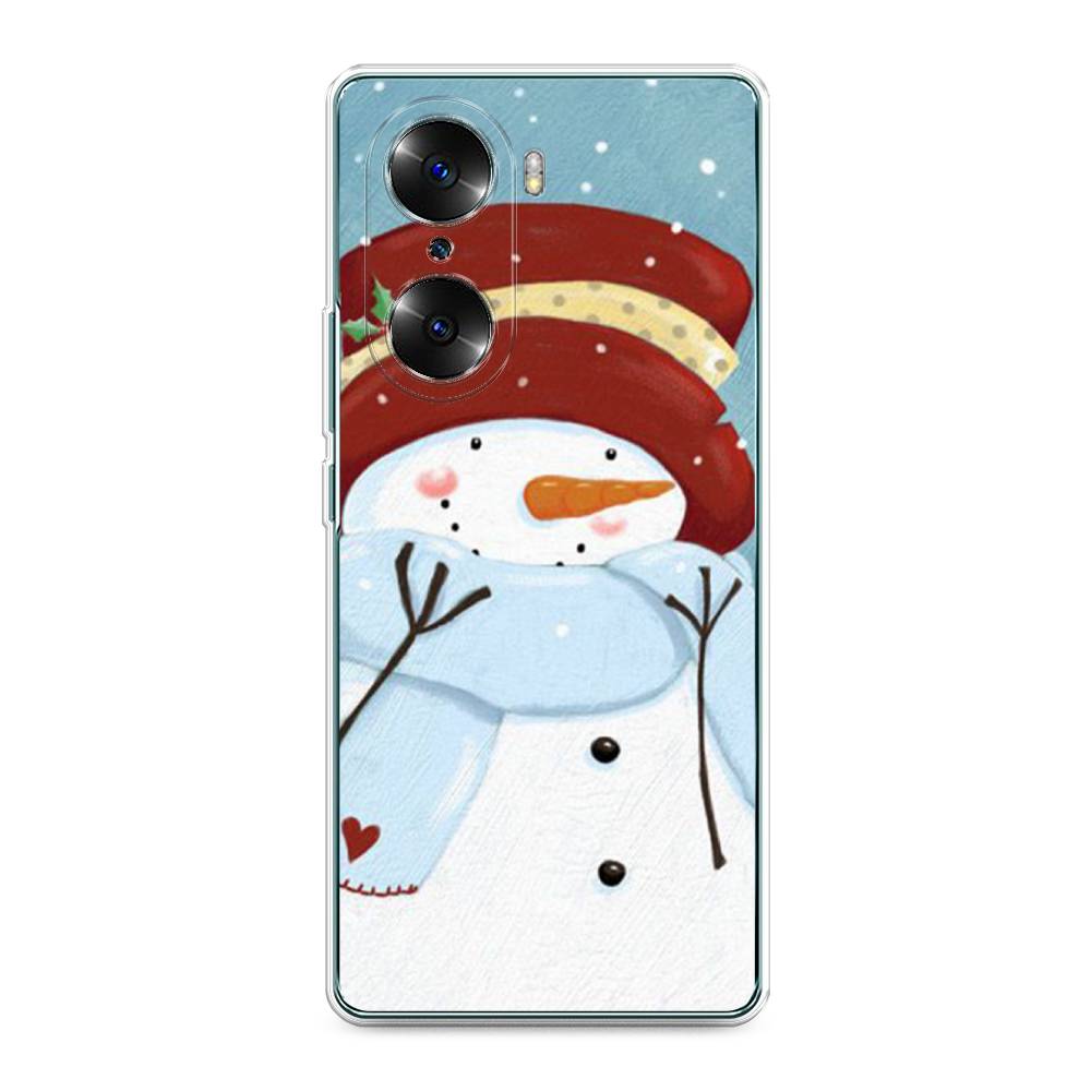 

Чехол на Honor 60 "Застенчивый снеговик", Голубой;белый;красный, 6106650-5