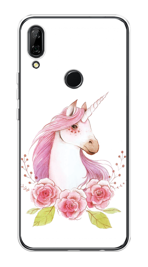 

Чехол на Honor 9X/Huawei P Smart Z "Единорог цветы", Белый;розовый;серый, 69450-1