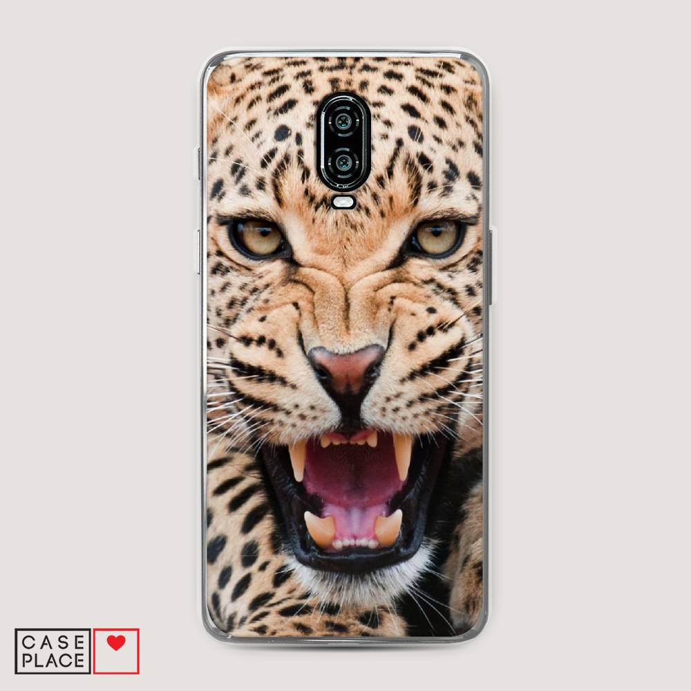 

Чехол на Oneplus 6T "Леопард 3d", Бежевый;черный, 150650-6