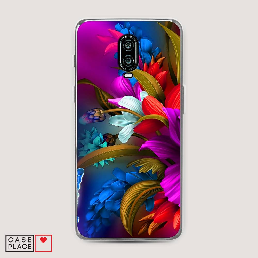 

Чехол на Oneplus 6T "Фантастические цветы", Фиолетовый;красный;синий, 150650-2