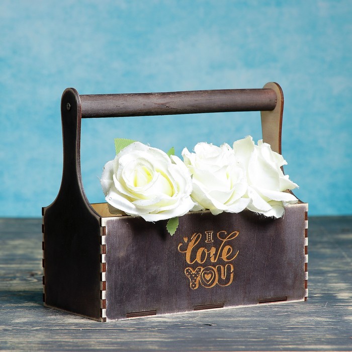 

Кашпо деревянное 24×12×22 см Мэлони Дэмур "I love you", с ручкой, венге Дарим Красиво