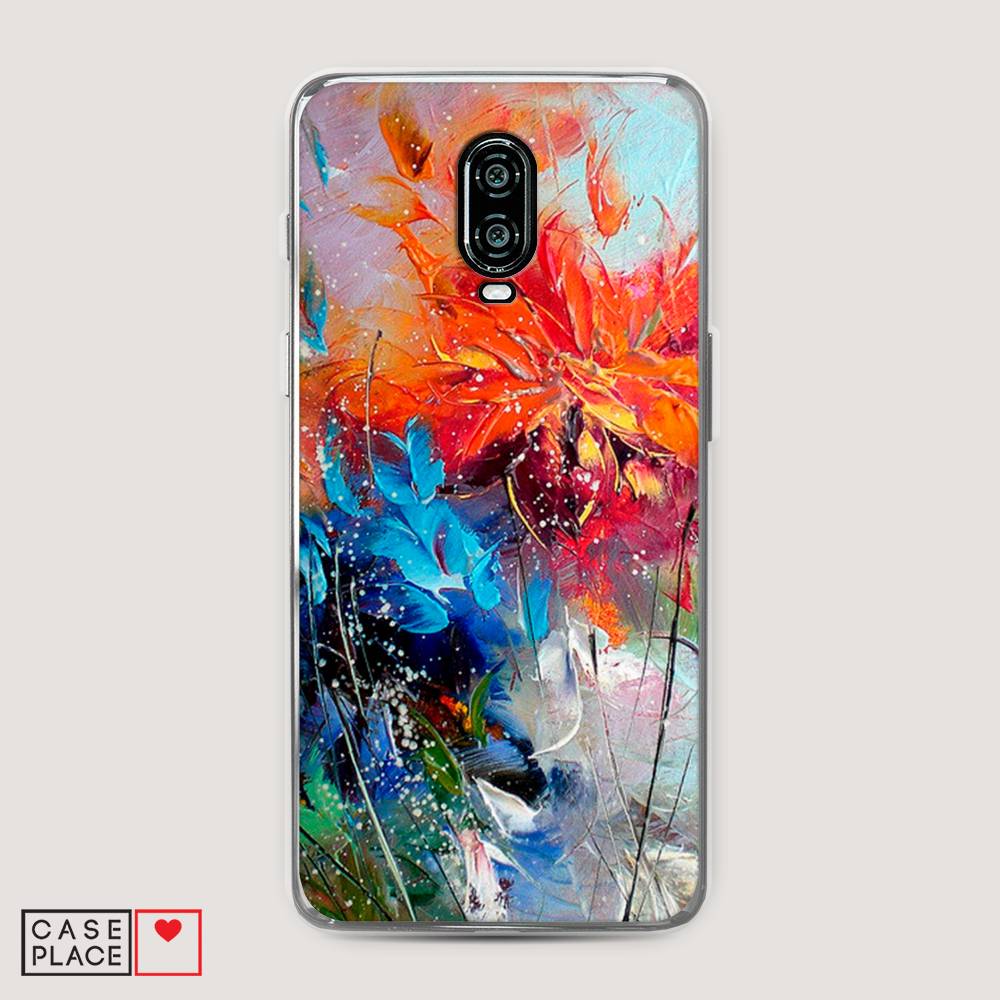 

Чехол на Oneplus 6T "Абстрактные цветы", Оранжевый;синий, 150650-4