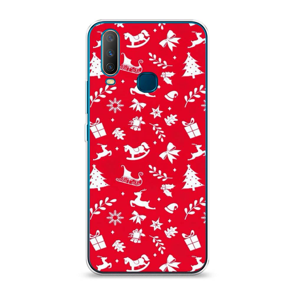 

Чехол для Vivo Y12/Y17 "Красный новогодний фон", Красный;белый, 261850-5
