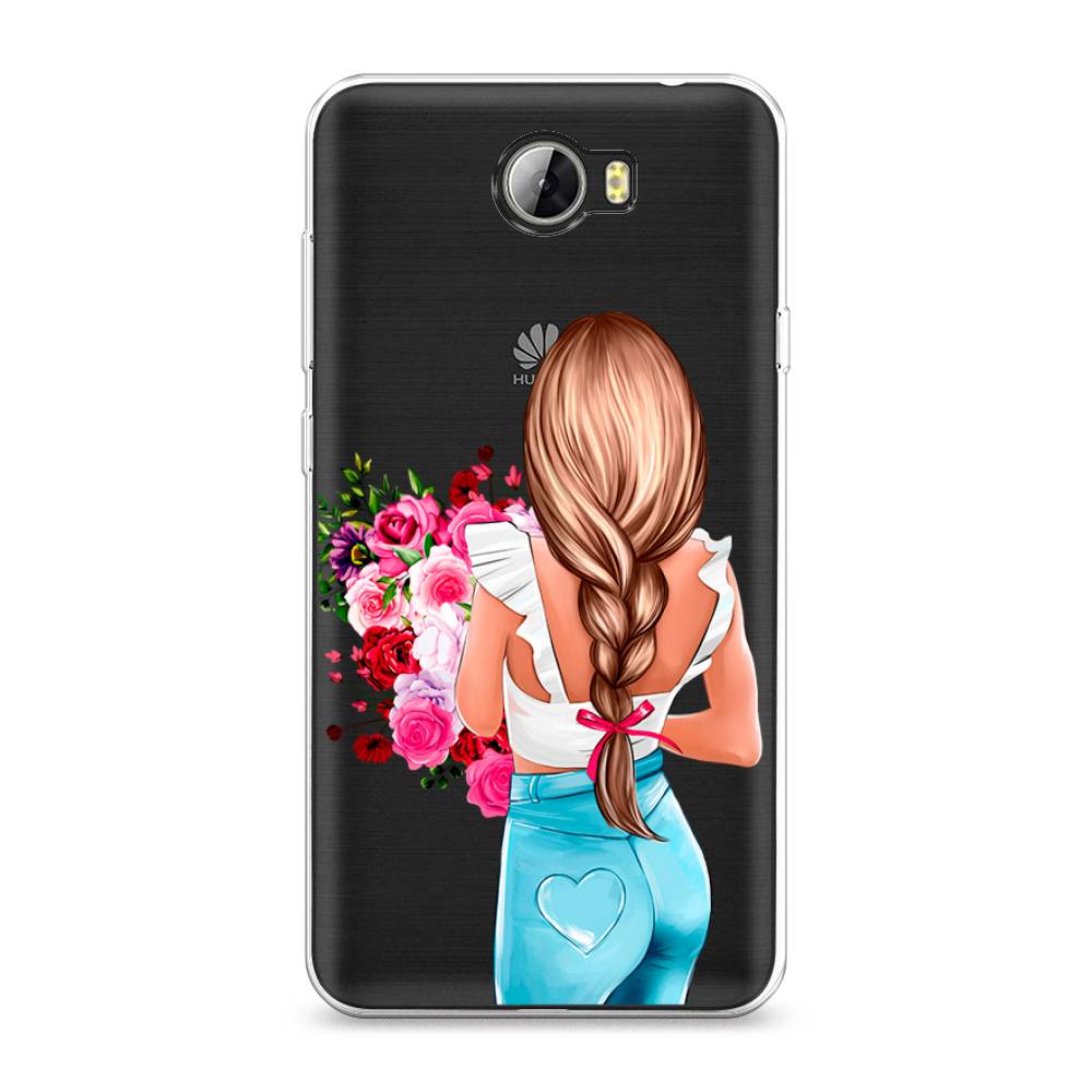 

Чехол для Honor 5A/Huawei Y5 II "Девушка с цветами", Коричневый;розовый;голубой, 60350-6