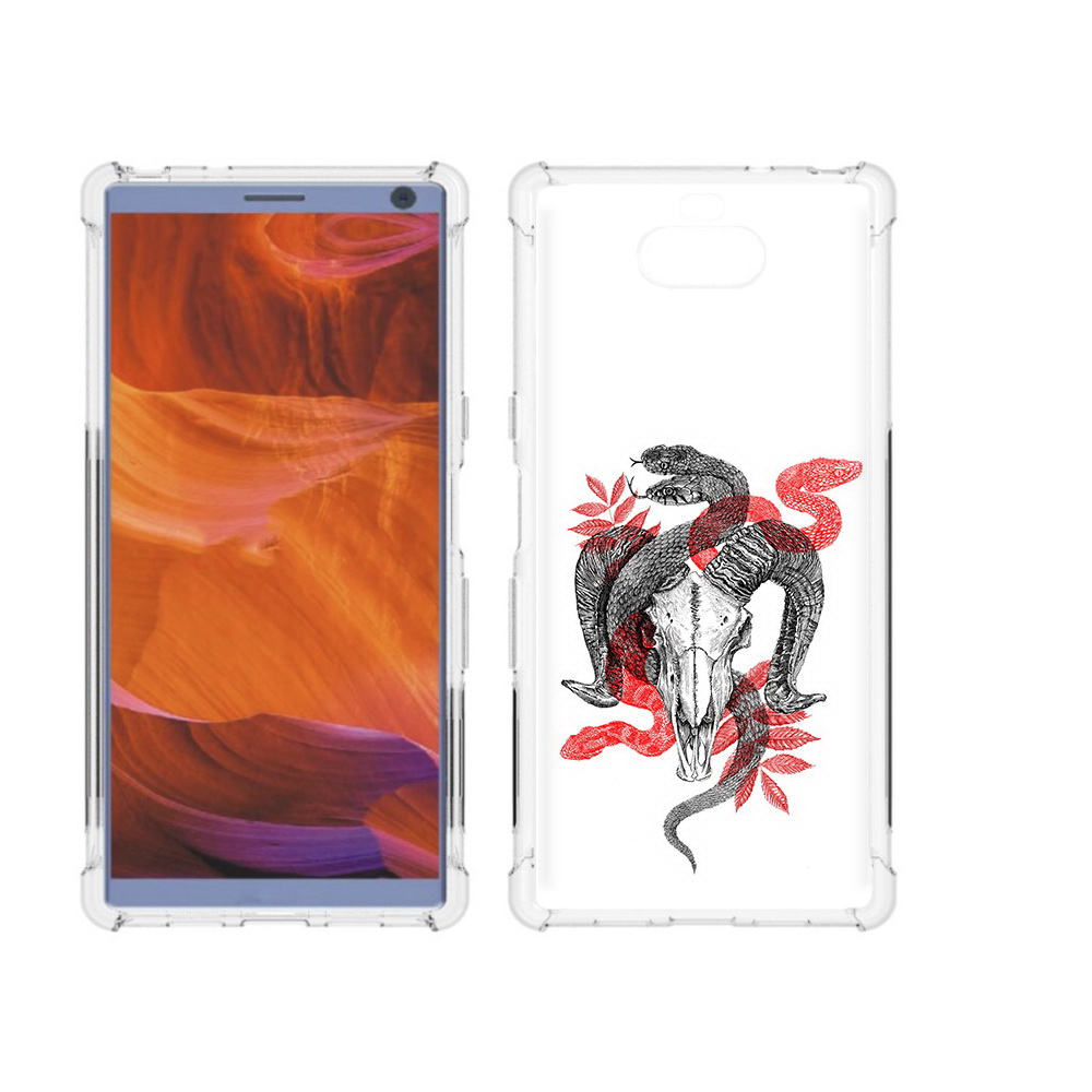 

Чехол MyPads Tocco для Sony Xperia 10 Plus змея в черепе рисунок, Прозрачный, Tocco