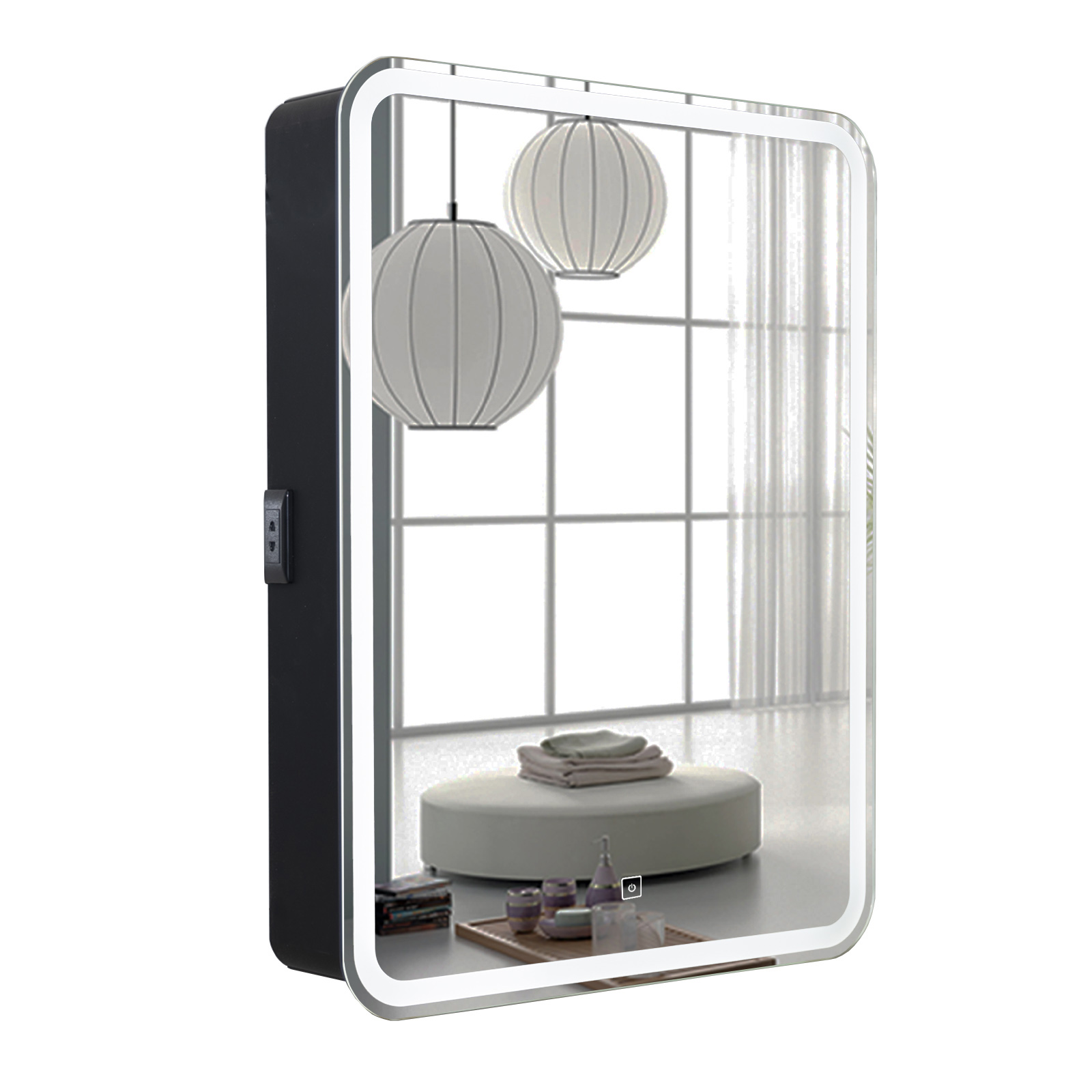 Зеркало-шкаф La Tezza с подсв., сенсор, диммер, розетка, 60х80х15 (ШВГ) правый, черный