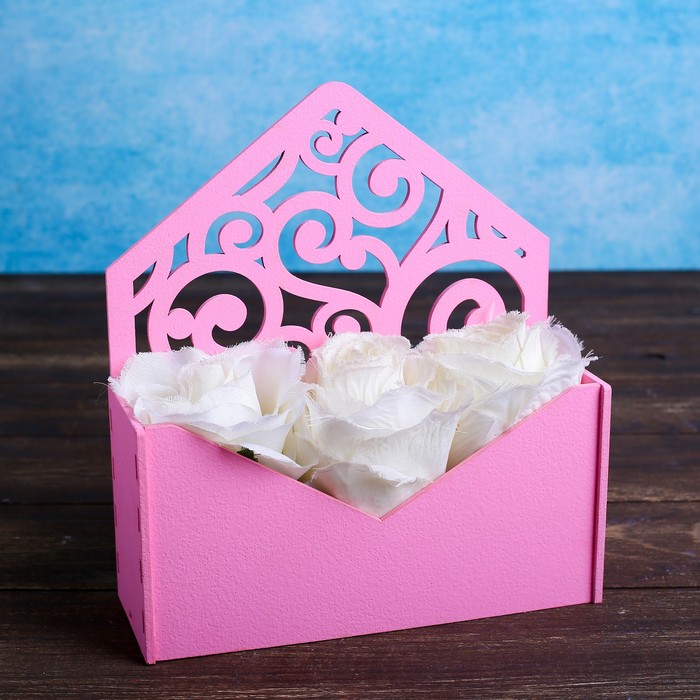 фото Кашпо деревянное 18×6×20 см конверт радель "дуновение", розовый светлый дарим красиво