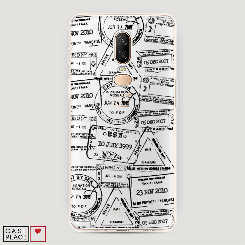 

Чехол на OnePlus 6 "Visa stamps 2", Белый;черный;серый, 150550-2