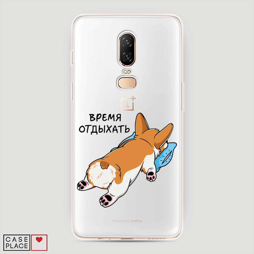 

Чехол на OnePlus 6 "Корги отдыхает", Черный;коричневый;голубой, 150550-1