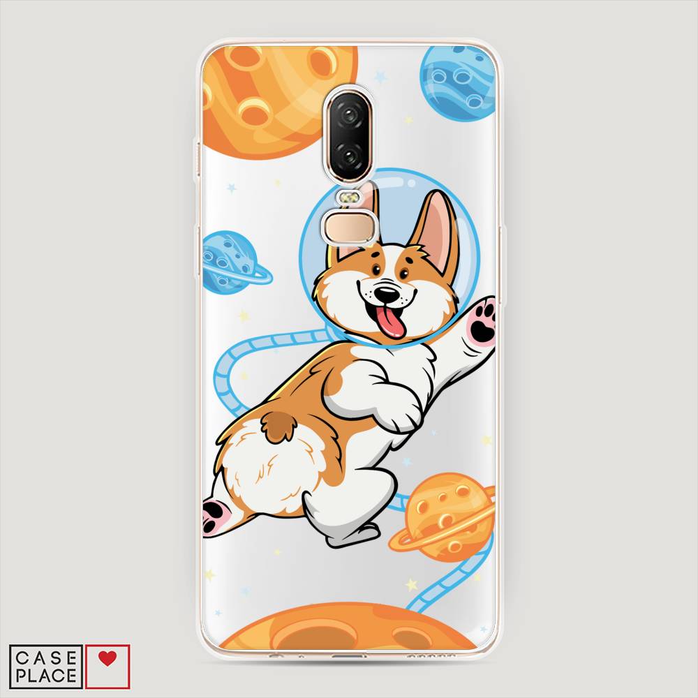 

Чехол на OnePlus 6 "Корги-космонавт", Голубой;бежевый;белый, 150550-1
