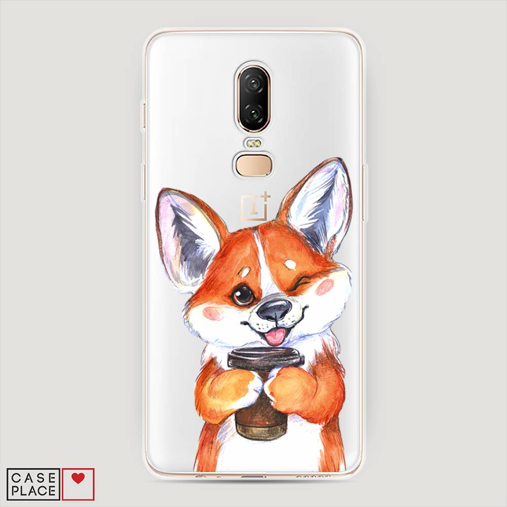 

Чехол на OnePlus 6 "Корги с кофе", Оранжевый;белый, 150550-4