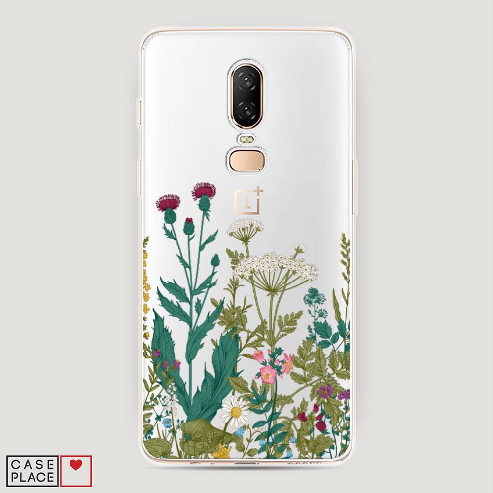 

Чехол на OnePlus 6 "Дикие полевые цветы", Зеленый;розовый;белый, 150550-2