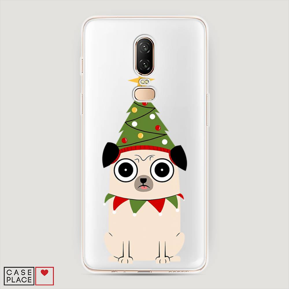 

Чехол на OnePlus 6 "Собачка с ёлочкой", Бежевый;красный;зеленый, 150550-1