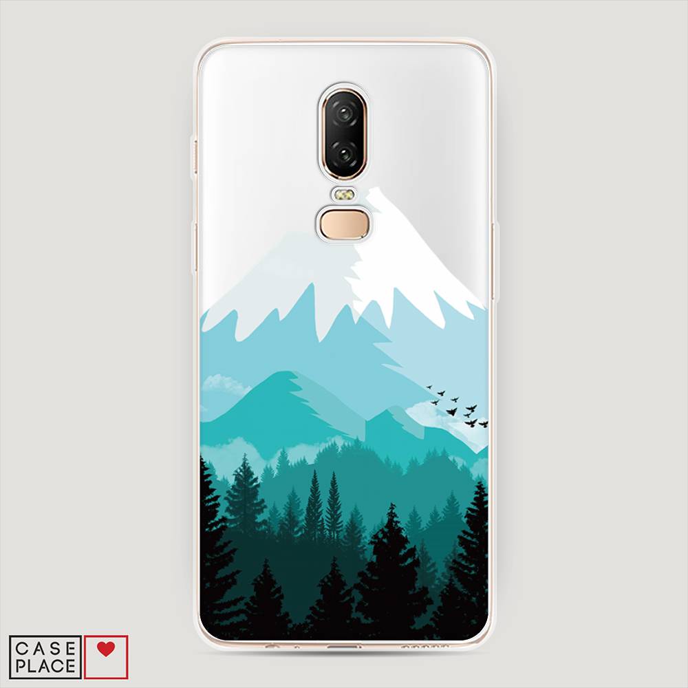 

Чехол на OnePlus 6 "Синяя снежная гора", Белый;голубой, 150550-2