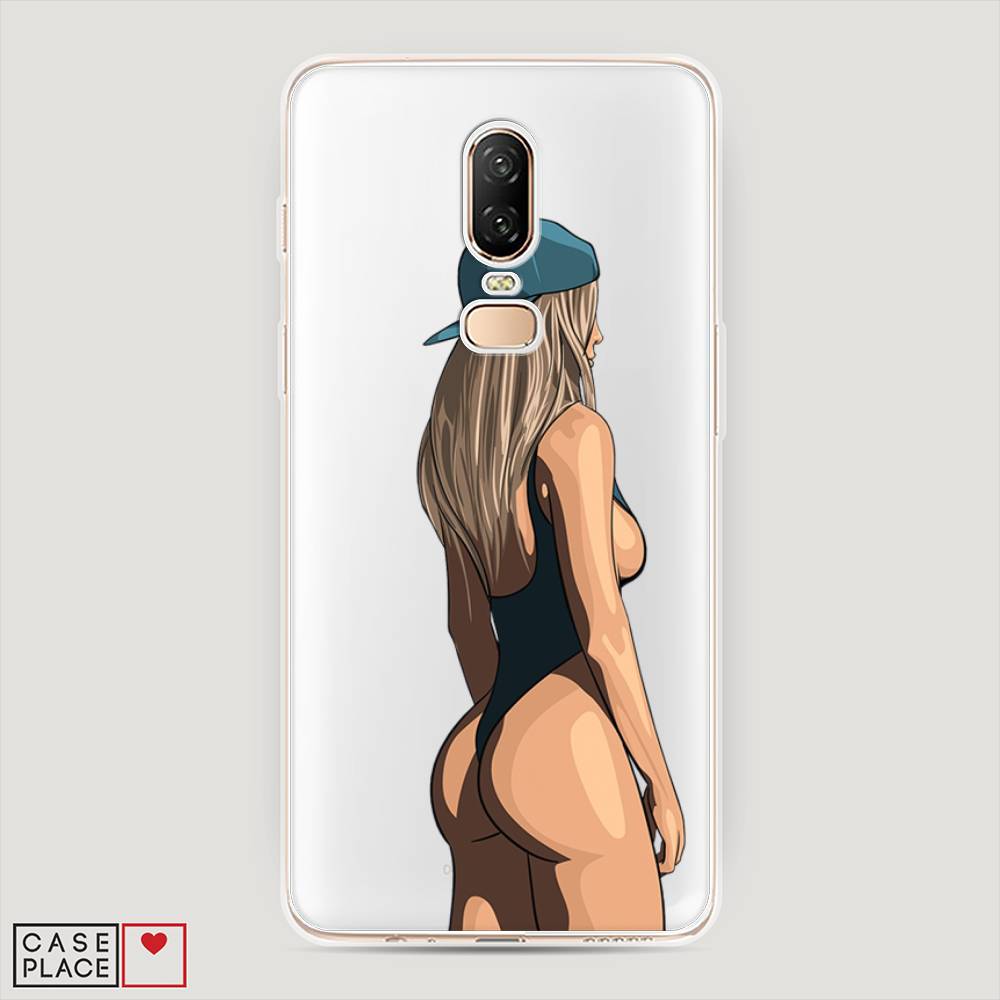 

Чехол на OnePlus 6 "Девушка в черном купальнике", Зеленый;бежевый;черный, 150550-6