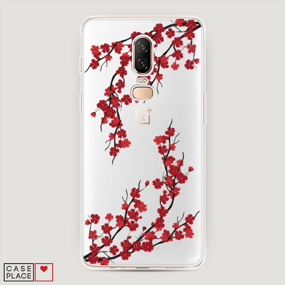 

Чехол на OnePlus 6 "Красная сакура", Красный;черный, 150550-2