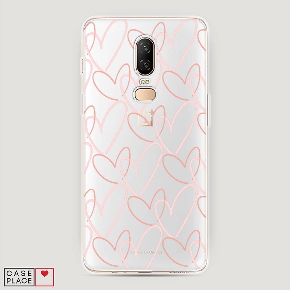 

Чехол на OnePlus 6 "Узор из сердечек", Розовый;бежевый, 150550-6