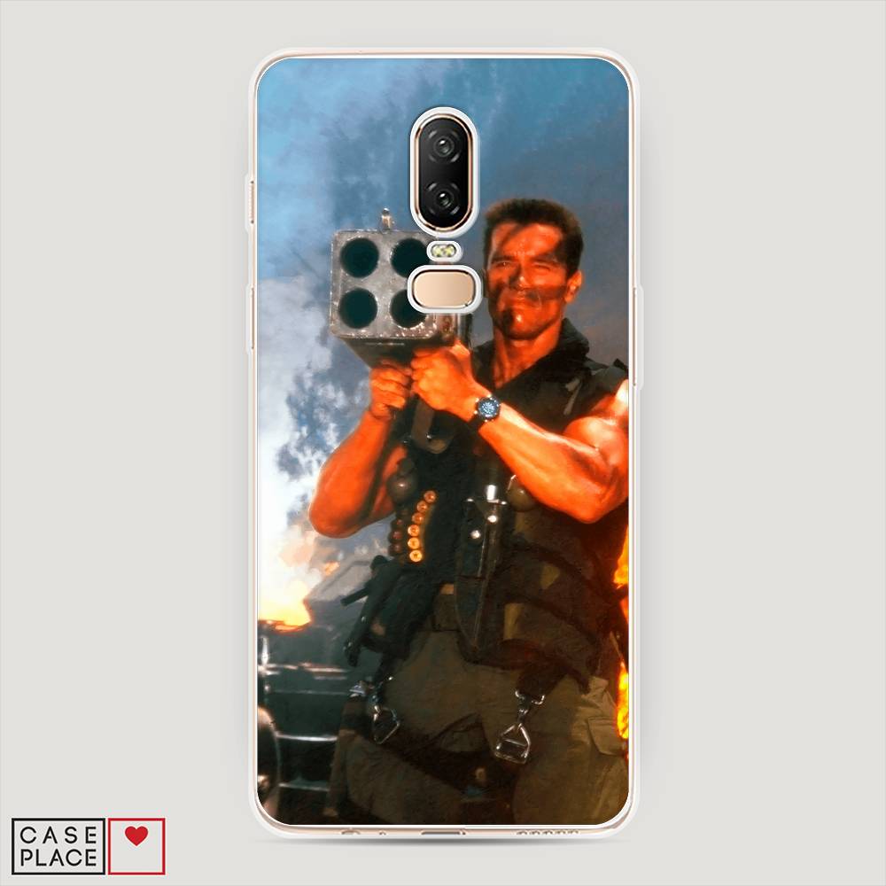 

Чехол на OnePlus 6 "Арнольд Шварцнеггер с базукой", Голубой;коричневый, 150550-6