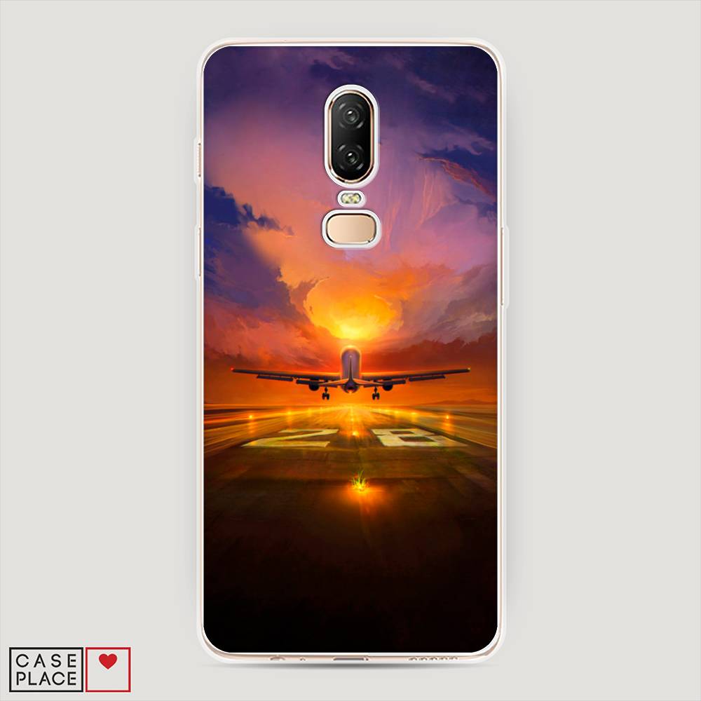 

Чехол на OnePlus 6 "Самолет на посадке", Оранжевый;синий, 150550-6