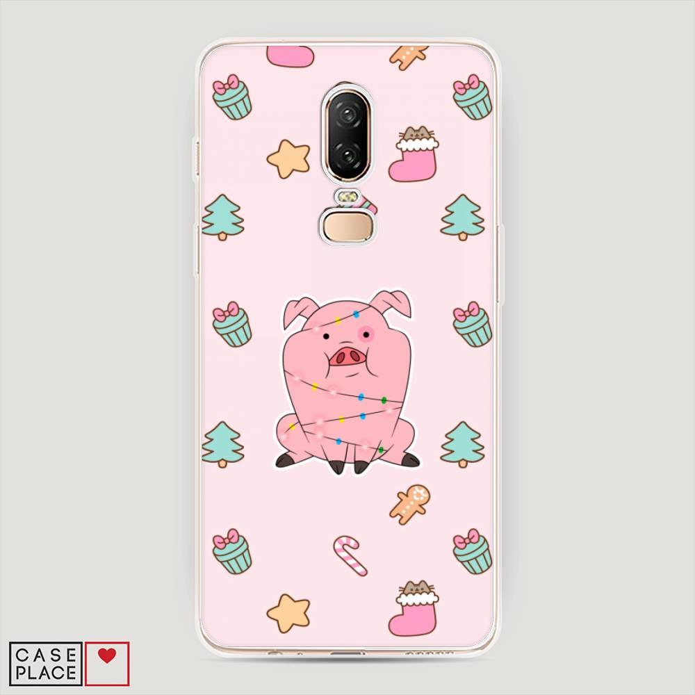 

Чехол на OnePlus 6 "Розовая свинка", Розовый;зеленый, 150550-5