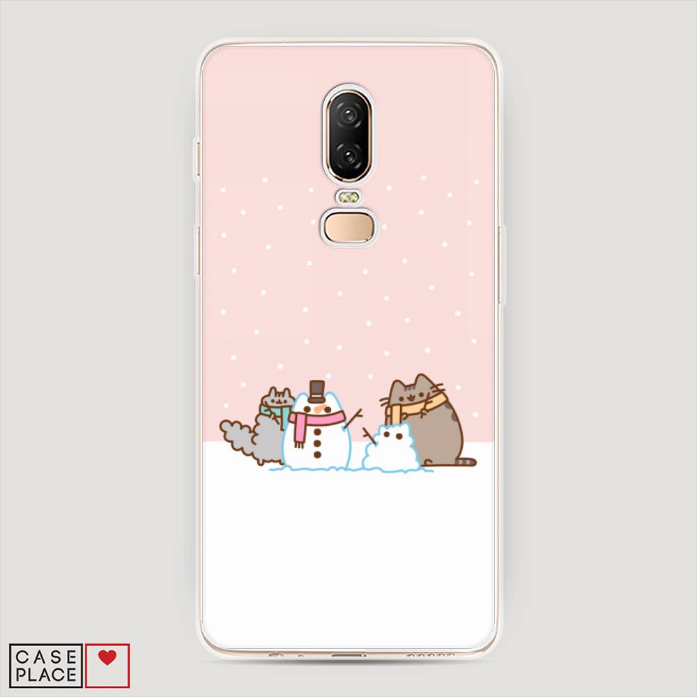 

Чехол на OnePlus 6 "Котики в снегу", Розовый;белый;серый, 150550-5