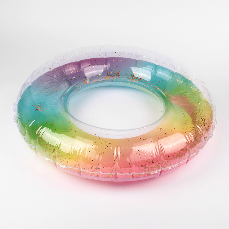 Надувной круг для плавания прозрачный Baziator с блестками Радужный круг BG0152 90 см