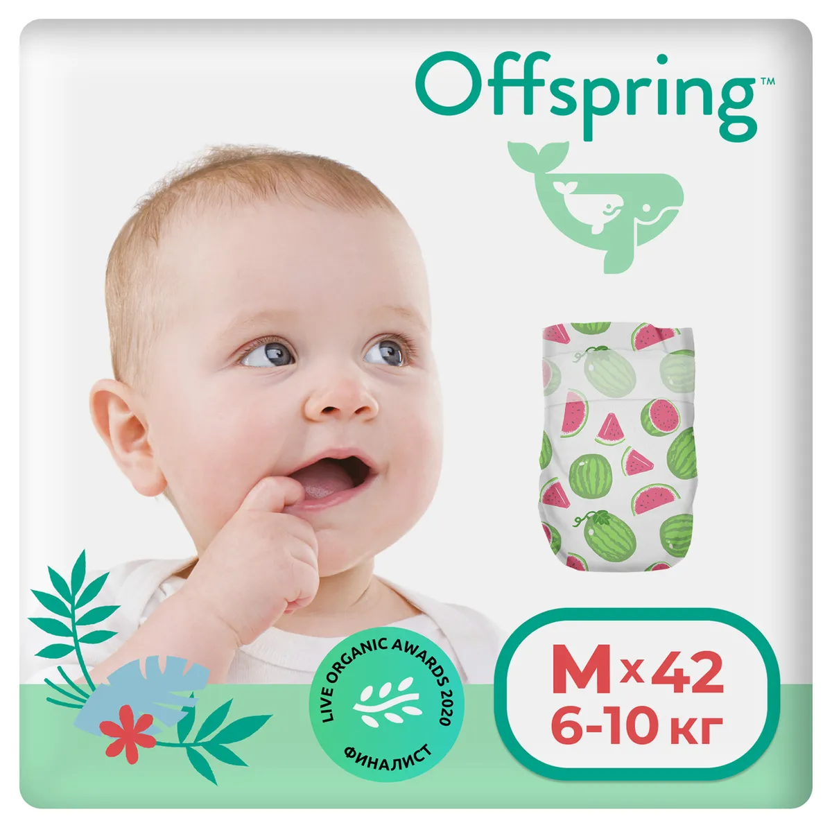 фото Подгузники offspring арбузы м (6-10 кг), 42 шт.