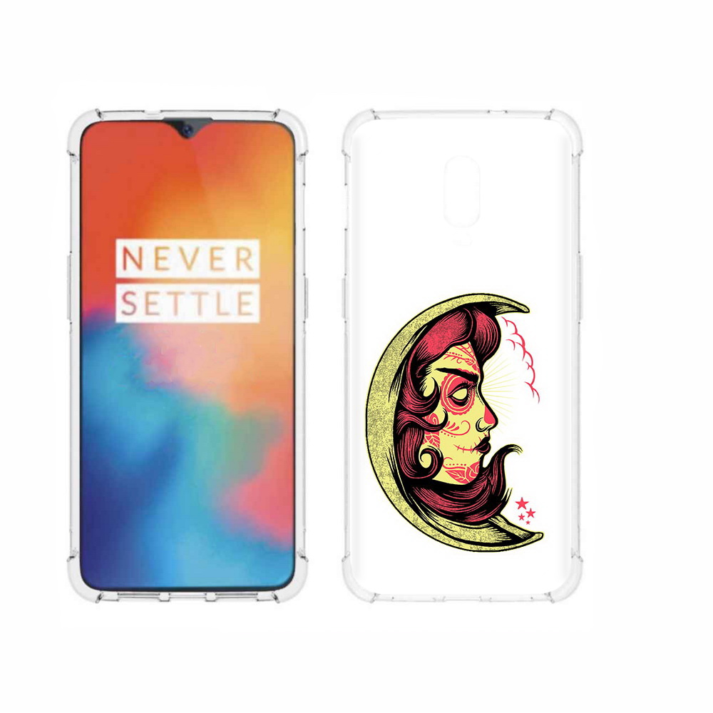

Чехол MyPads Tocco для OnePlus 6T желтый полумесяц с лицом девушки, Прозрачный, Tocco