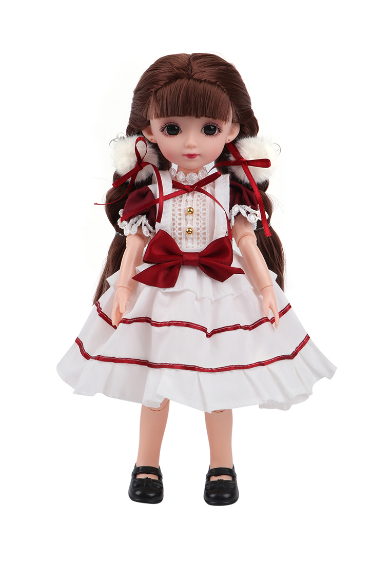 Кукла шарнирная 29 см Флора бело-красное платье B11087
