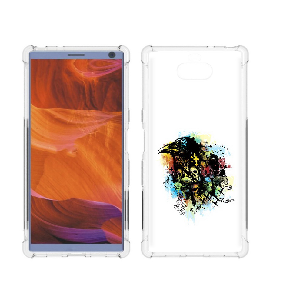 

Чехол MyPads Tocco для Sony Xperia 10 Plus ворон и черепа, Прозрачный, Tocco