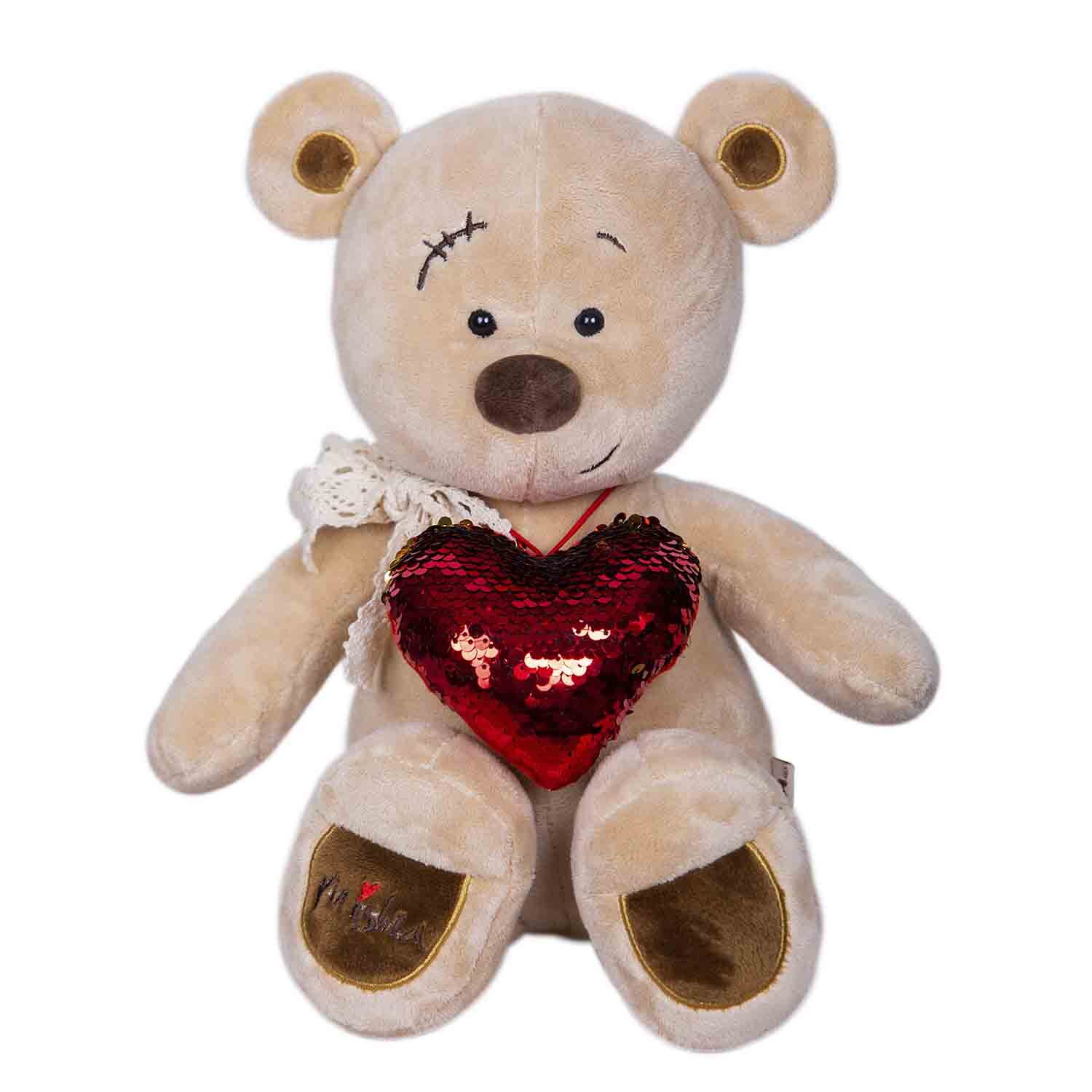 

Мягкие игрушки Kult of toys Медведь Misha с сердцем красный, Бежевый, Миша