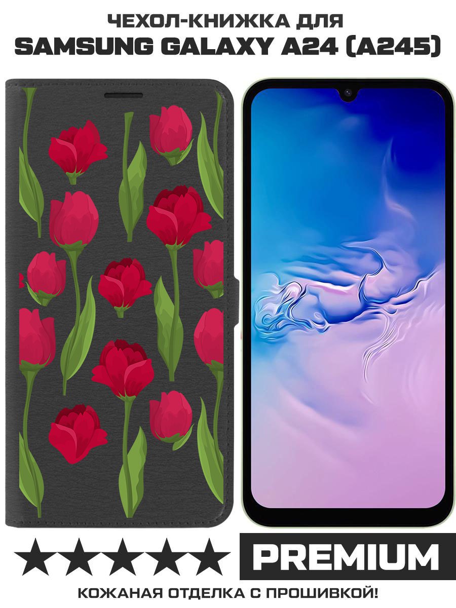 

Чехол-книжка Eco Book для Samsung Galaxy A24 (A245) Розы паттерн, Черный