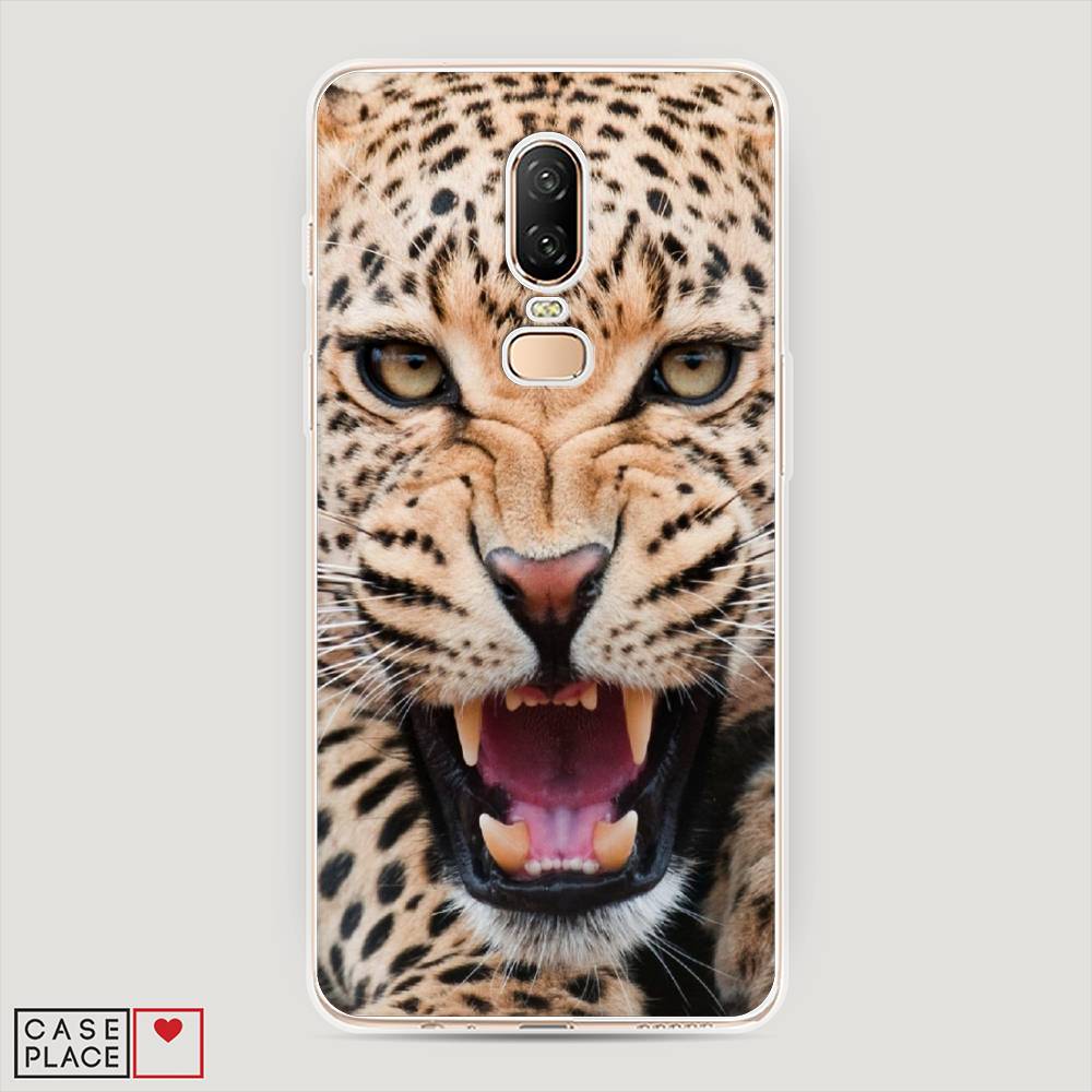

Чехол на OnePlus 6 "Леопард 3d", Бежевый;черный, 150550-6