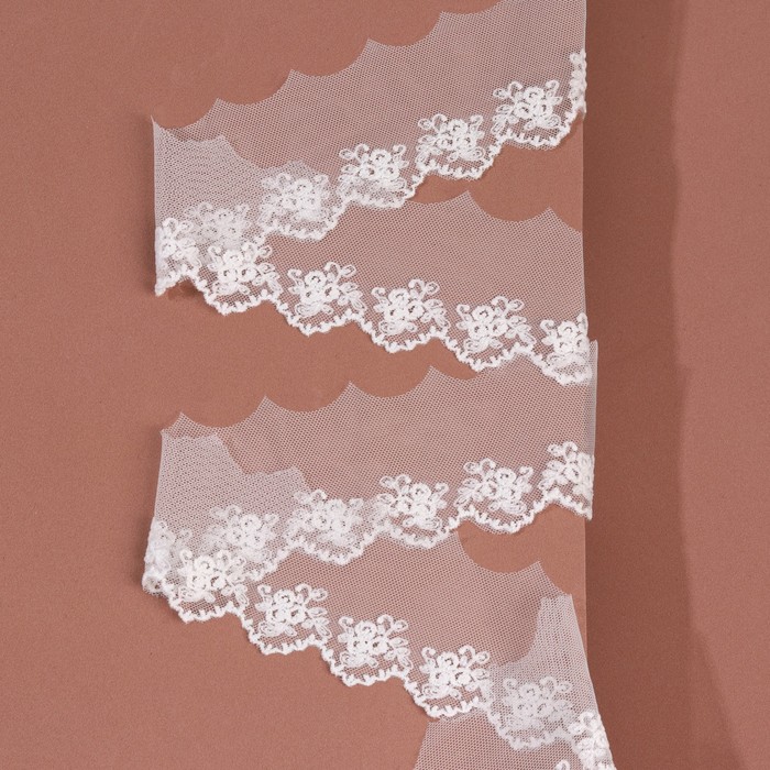 

Кружево на сетке, 65 мм х 9 ± 0,5 м, цвет белый