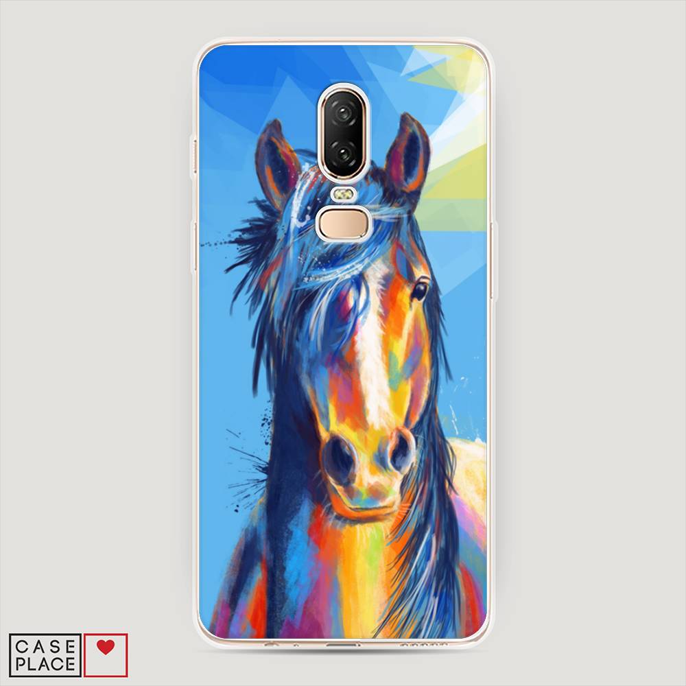 

Чехол на OnePlus 6 "Лошадь арт 3", Голубой;желтый;синий, 150550-1