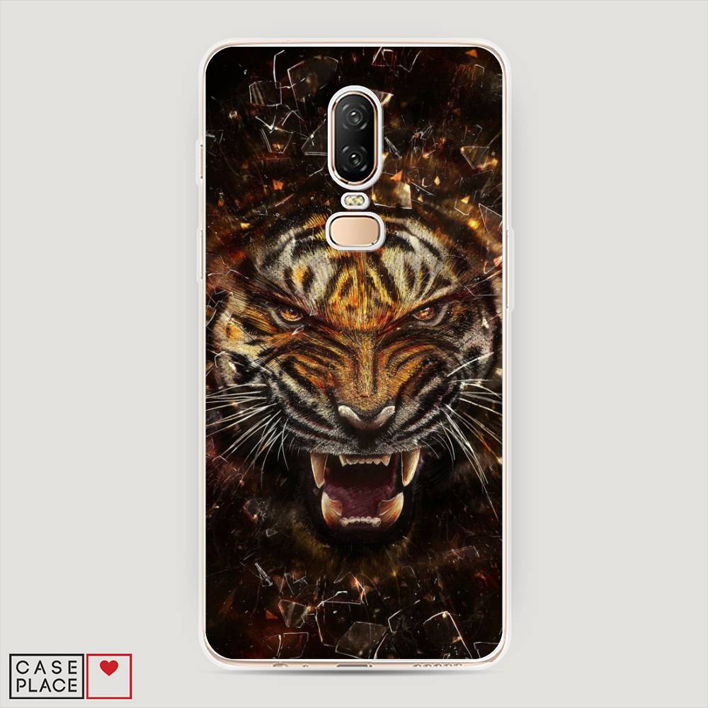 

Чехол на OnePlus 6 "Тигр осколки", Оранжевый;серый;черный, 150550-1