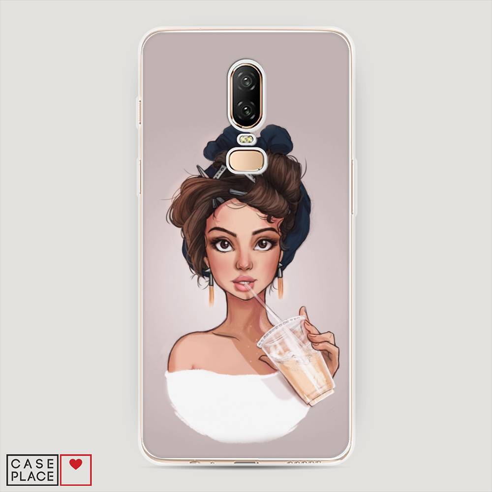 

Чехол на OnePlus 6 "Девушка с фраппе", Серый, 150550-6
