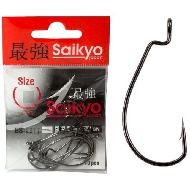 

Одинарные крючки Saikyo Chod Hook офсетные №1 BN, с колечком, прямое острие, с бородкой, Черный, BS-2317