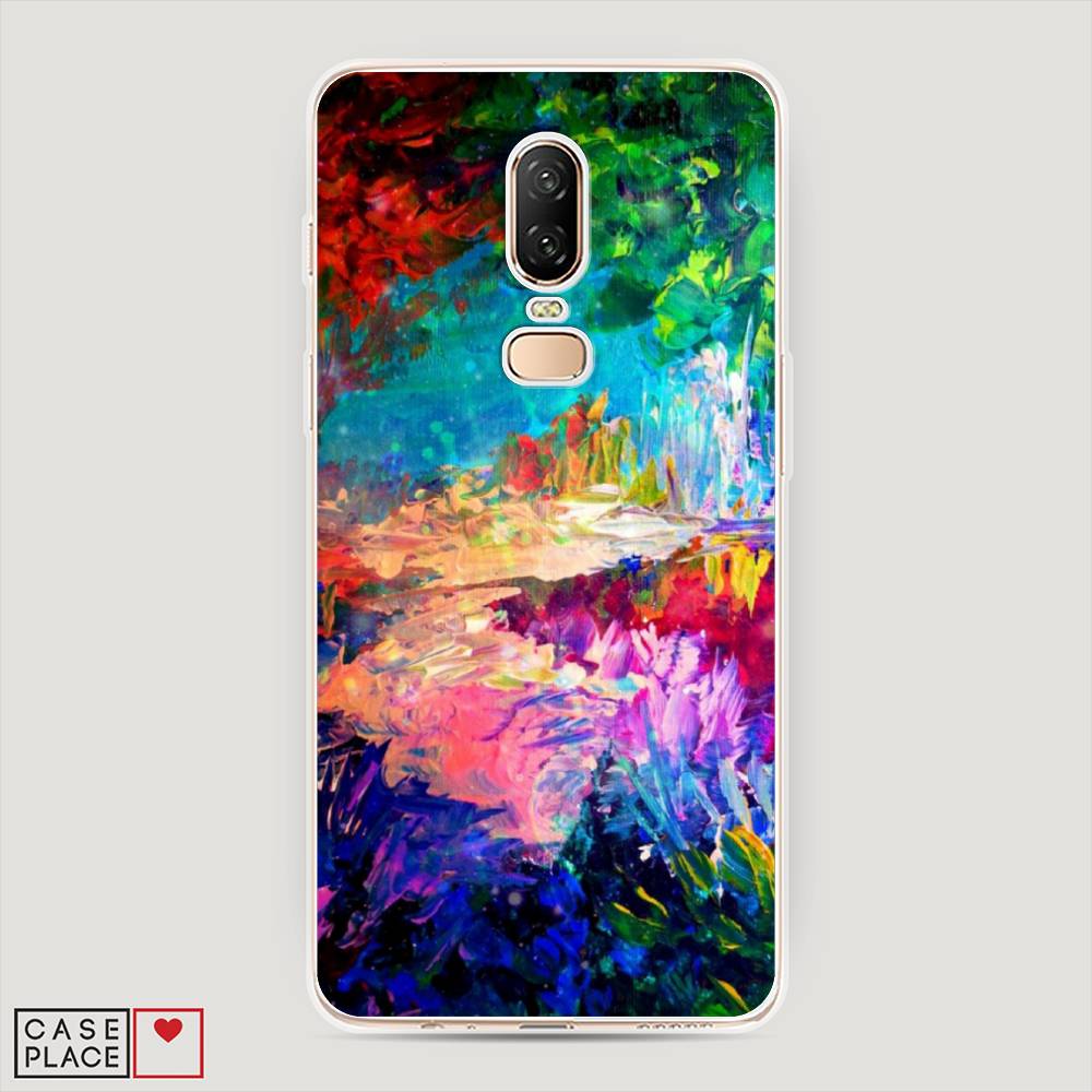 

Чехол на OnePlus 6 "Лес-гуашь", Синий;розовый;зеленый, 150550-4
