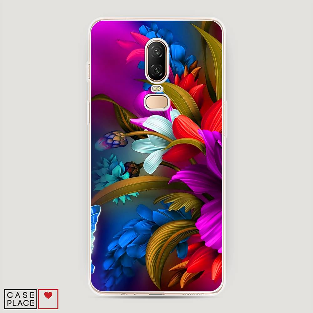 

Чехол на OnePlus 6 "Фантастические цветы", Фиолетовый;красный;синий, 150550-2
