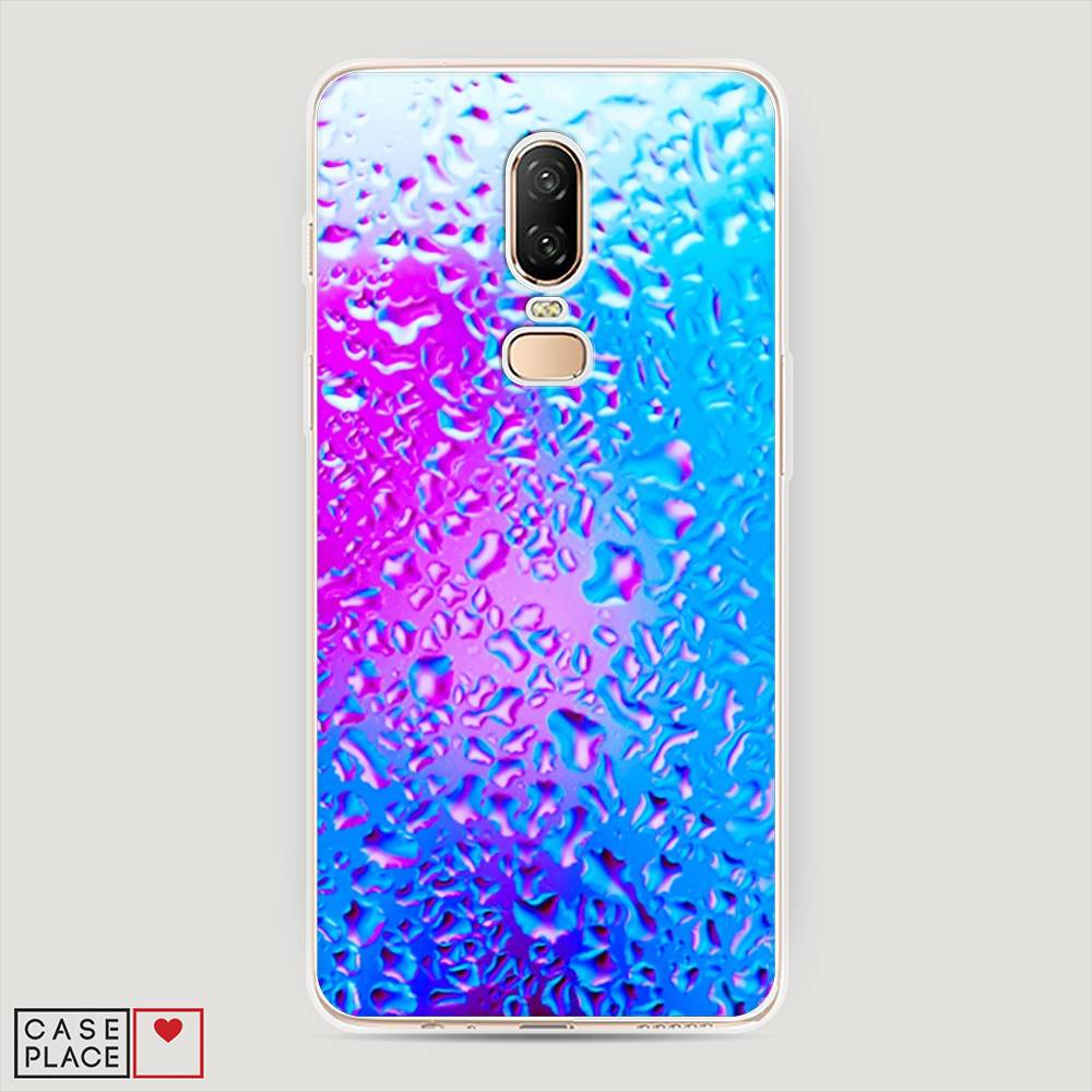 

Чехол на OnePlus 6 "Капли на стекле", Голубой;розовый, 150550-3