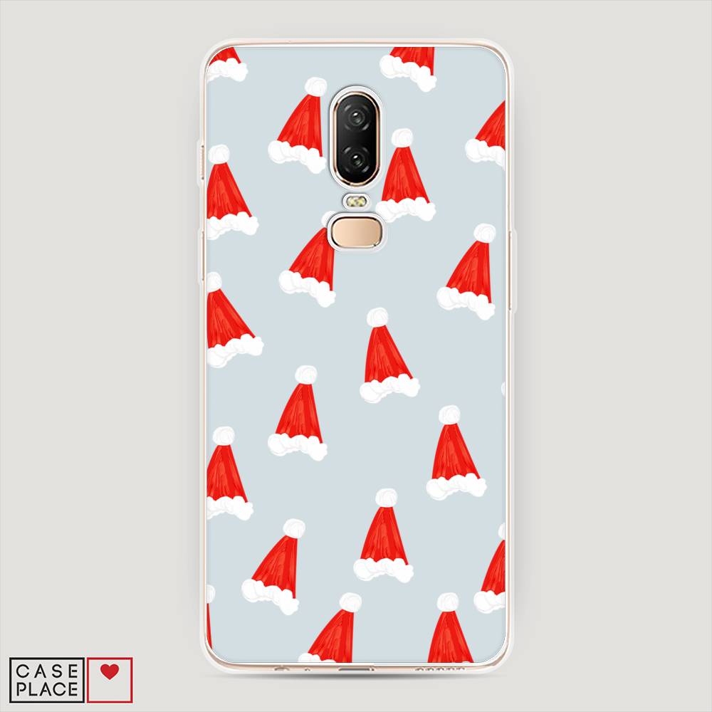 

Чехол на OnePlus 6 "Новогодние шапочки", Белый;красный;серый, 150550-5