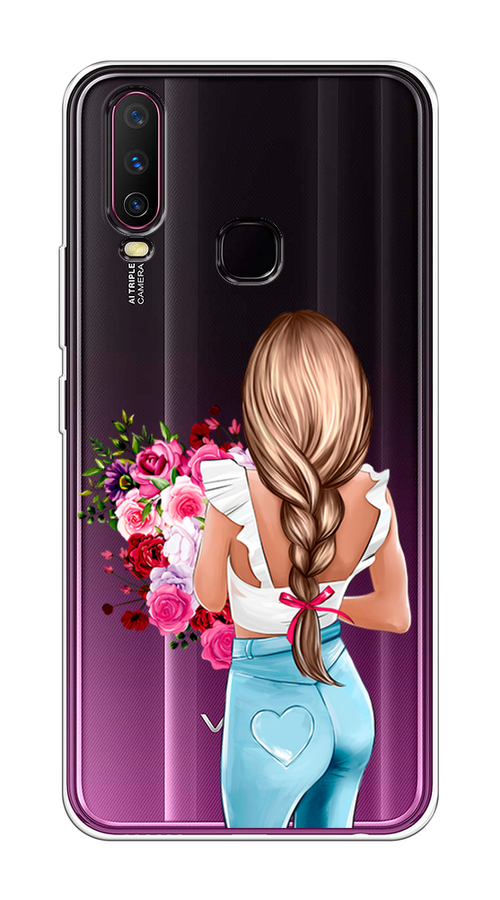 

Чехол на Vivo Y12/Y17 "Девушка с цветами", Коричневый;розовый;голубой, 261750-6