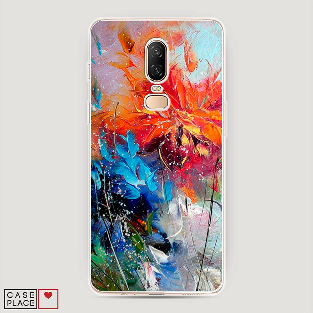 

Чехол на OnePlus 6 "Абстрактные цветы", Оранжевый;синий, 150550-4