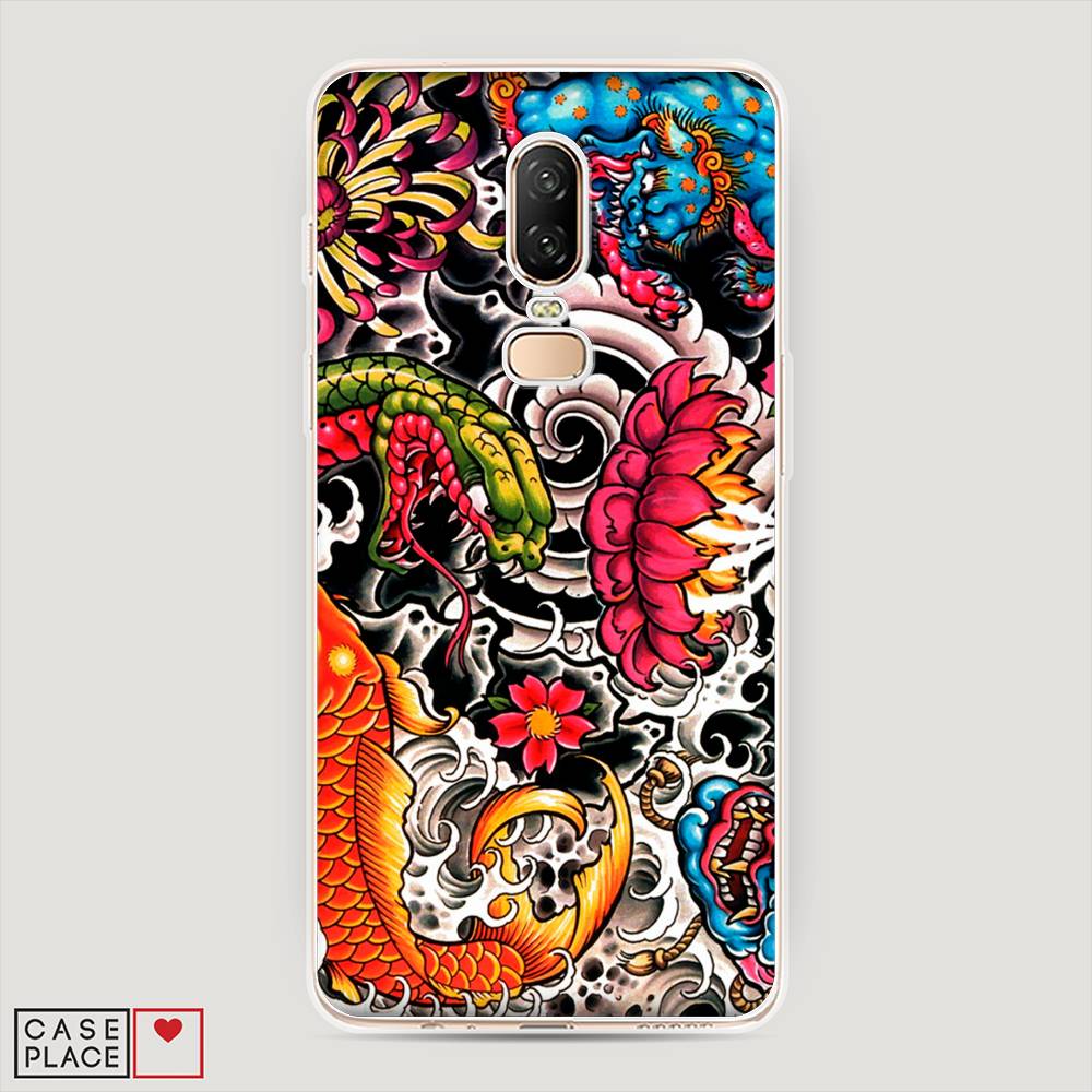 

Чехол на OnePlus 6 "Японское искусство", Красный;оранжевый;голубой, 150550-4