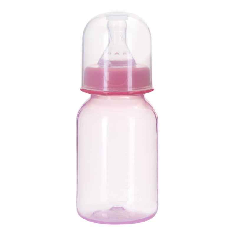 фото Бутылочка курносики цветная с силиконовой соской молочной, 125 мл, розовый, без принта