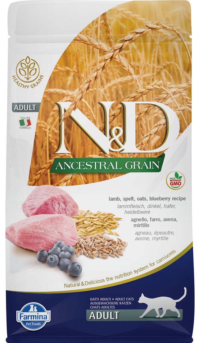 

Сухой корм для кошек FARMINA CAT N&D ANCESTRAL GRAIN ягненок и черника, 2 шт по 1,5 кг