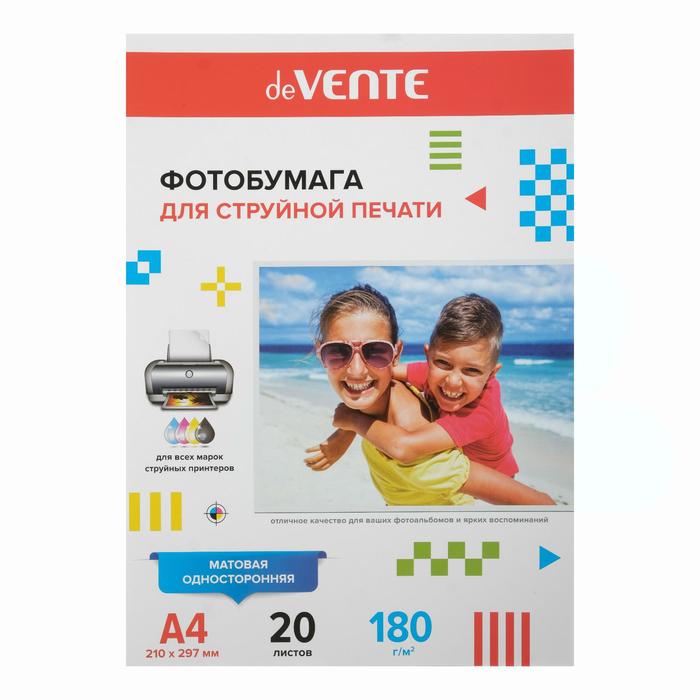 

Фотобумага для струйной печати A4, 20 л deVENTE, матовая, односторонняя, блок 180 г/м, Белый
